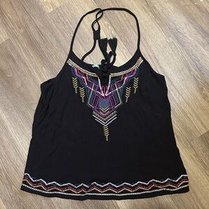 Maurices Black Camisole with Colorful Embroidery